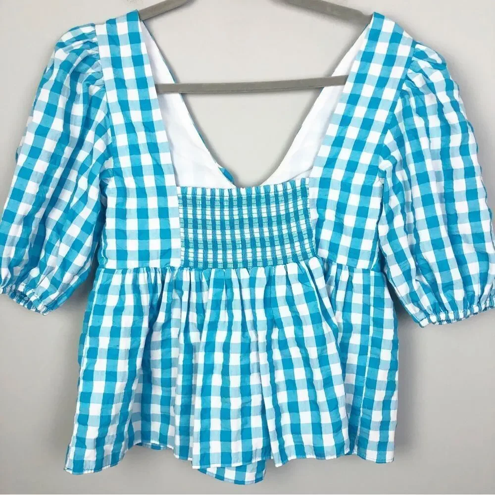 LILLY PULITZER | NEW Sarafina Turquoise Oasis Crinkle Gingham Top Women’s Size 4
